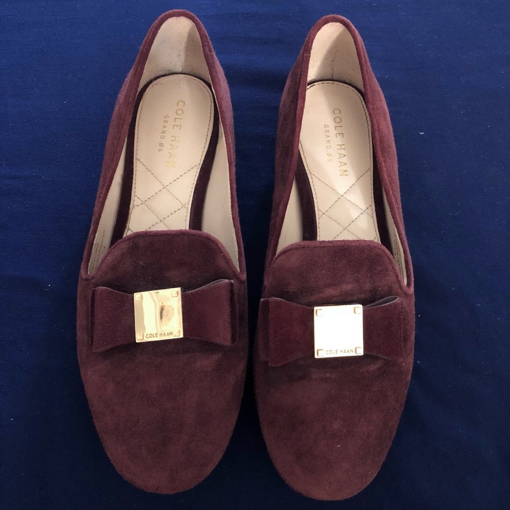 Cole Haan Tali Bow Suede Loafer Cordovan Burgundy Color Gold Hardware Size 5 B